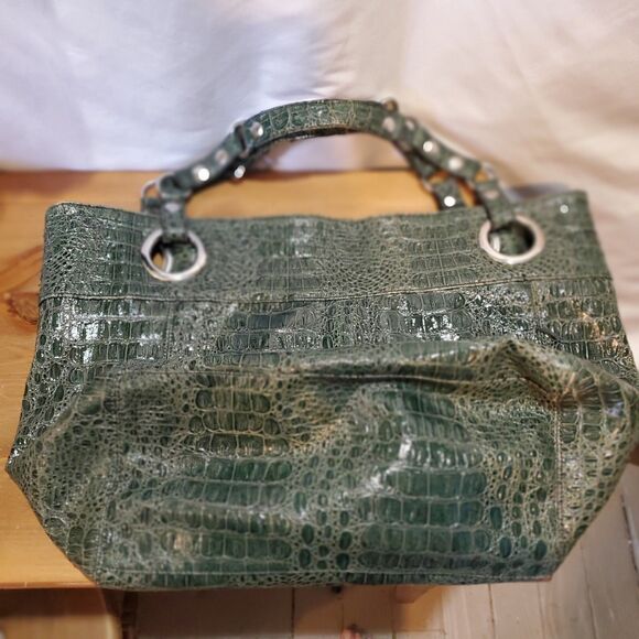 Steven By Steve Madden Green Faux Snakeskin Large Shoulder Bag Tote w/Silver - Picture 2 of 10